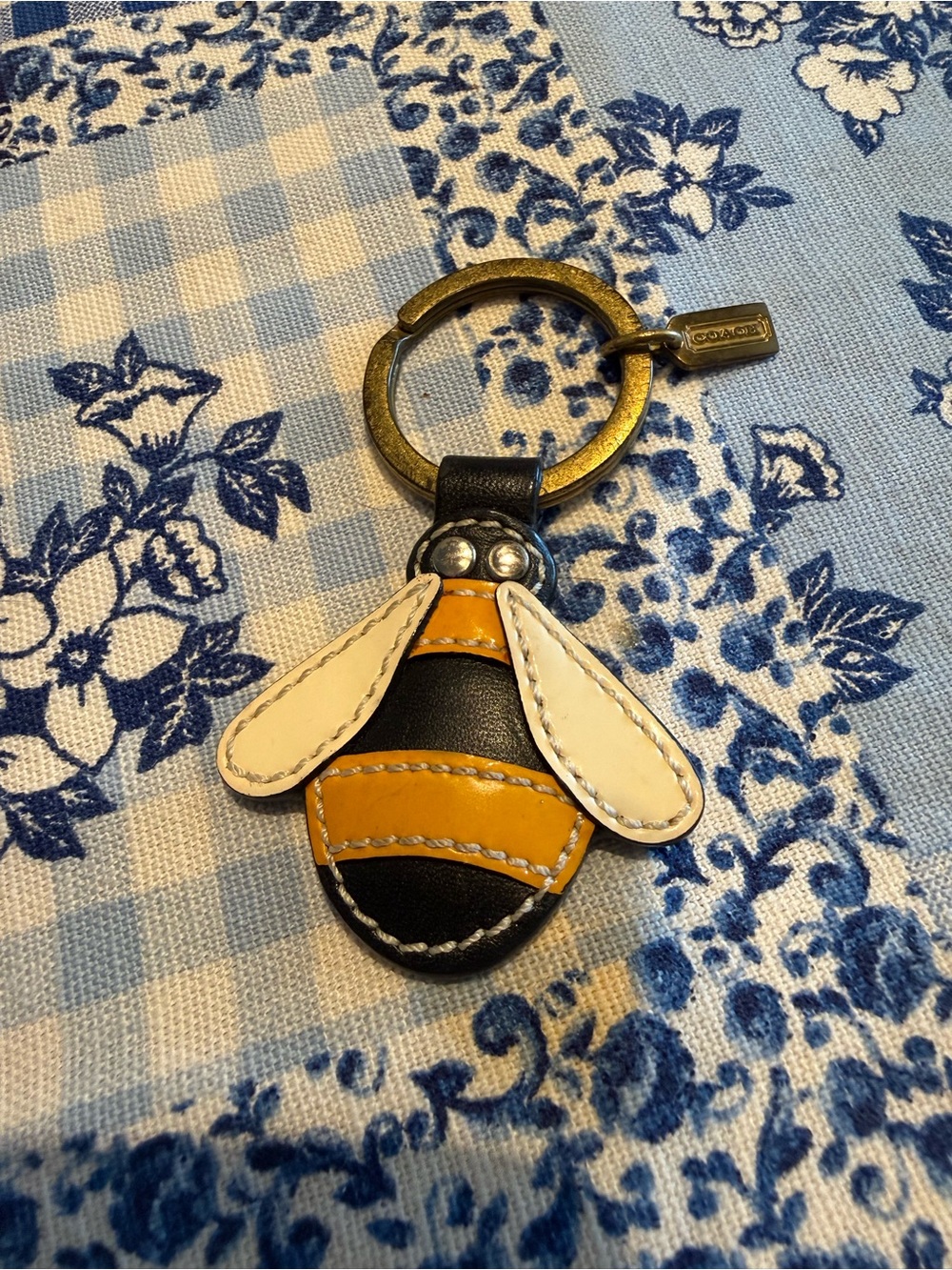 Coach Bee Keychain - Yellow, Black & White